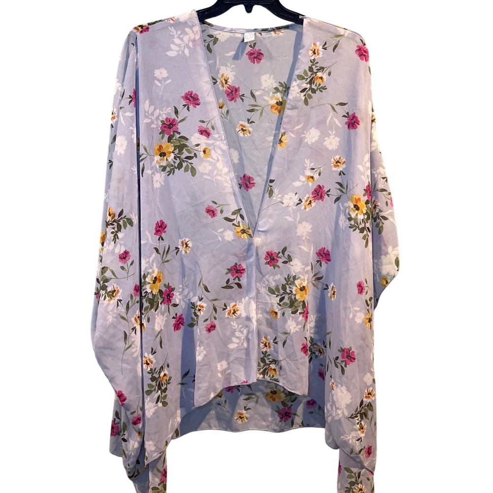 CY Fashion Women Light Blue Floral Kimono Cardigan Sheer Chiffon Top 2XL USA
